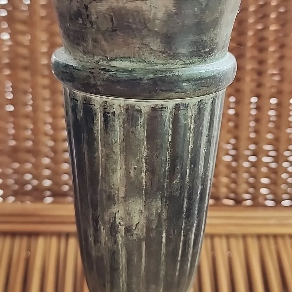 Verdigris Patina Bronze Vase Chalice Trumpet Flare Vintage Pedestal Vase - Picture 5 of 8